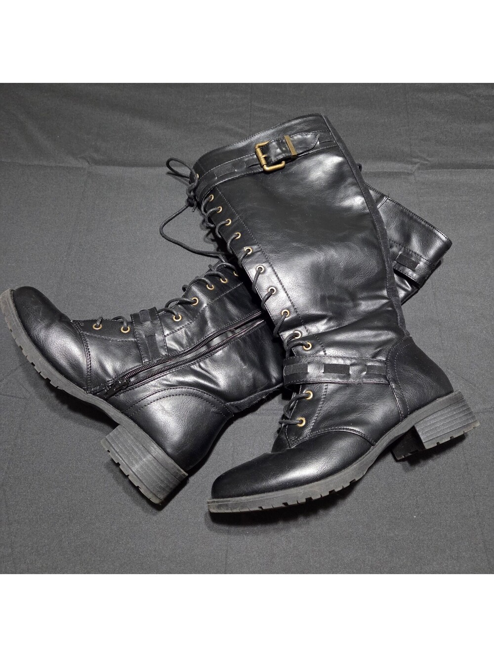 Shoedazzle Black Knee High Lace-Up Combat Boots Size 9